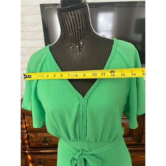 Gilli Green Vneck Braided Trim Waist Tie Mini Dress Womens Size M - Picture 3 of 7